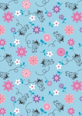 蜂と花のイラストパターンのiPhone5壁紙