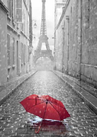 赤い傘パリ通り雨の日エッフェル塔iPhone5壁紙
