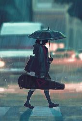 雨の日アニメのペイントガールiPhone XS Max壁紙