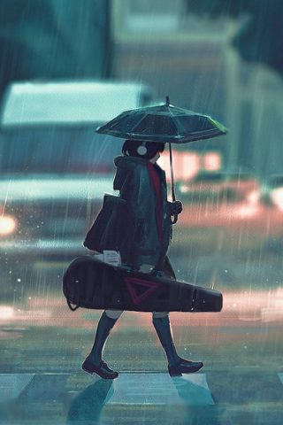 雨の日アニメのペイントガールiPhone XS Max壁紙