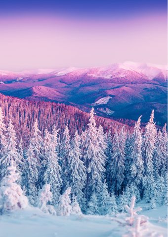 紫の冬の山の風景iPhone 6/Android壁紙