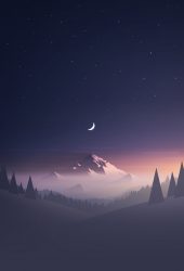 星と月の冬の山の風景のスマホ壁紙